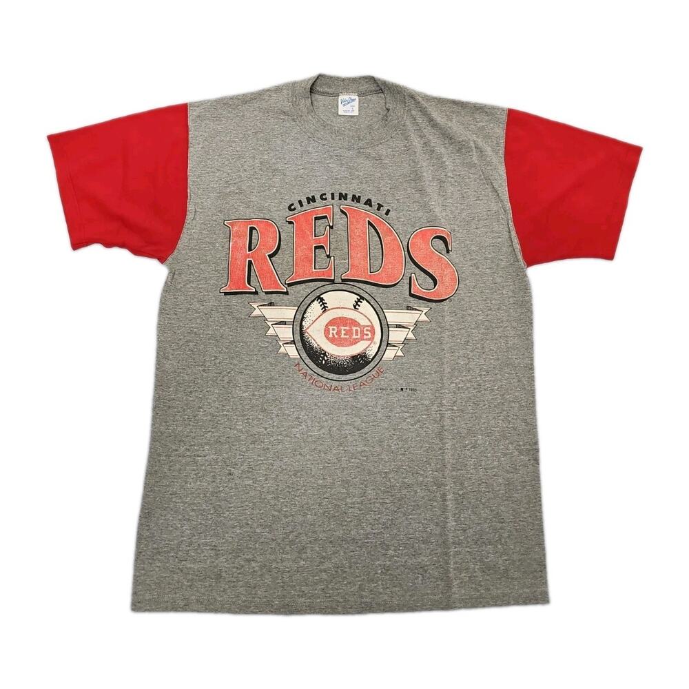 Vintage Cincinnati REDS T-shirt Grey Red MLB Genuine Mens Large Velva Sheen 1995